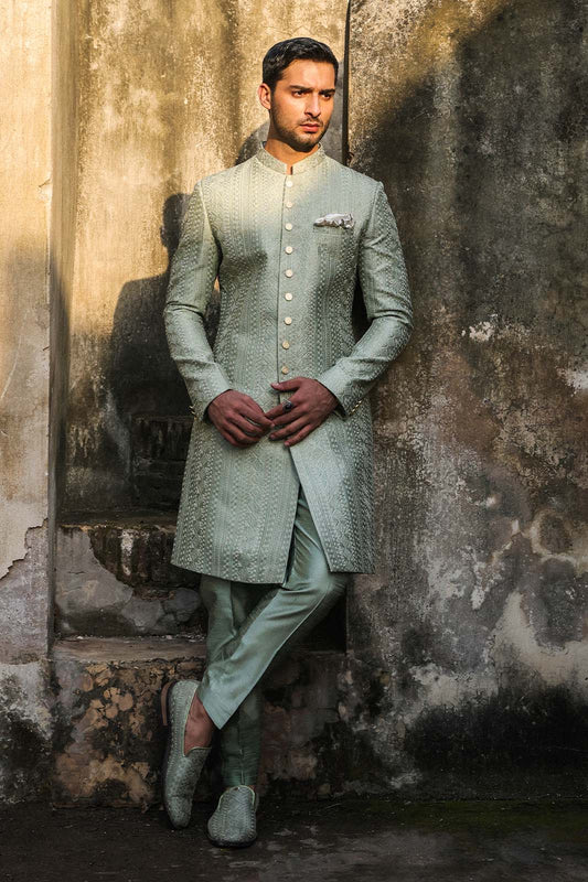 SAGE GREEN INTRICATE EMBROIDERED GSW-010