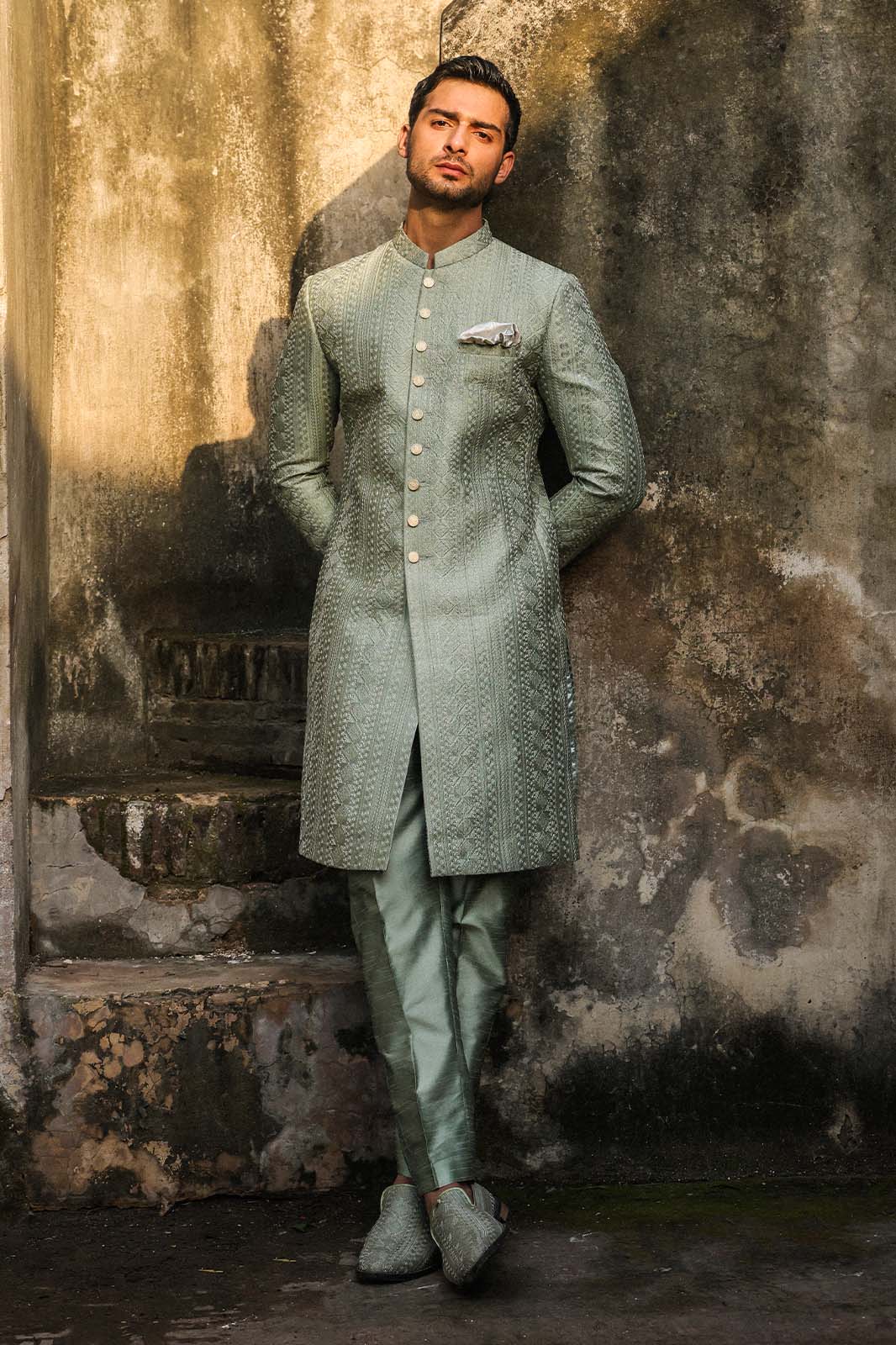 SAGE GREEN INTRICATE EMBROIDERED GSW-010