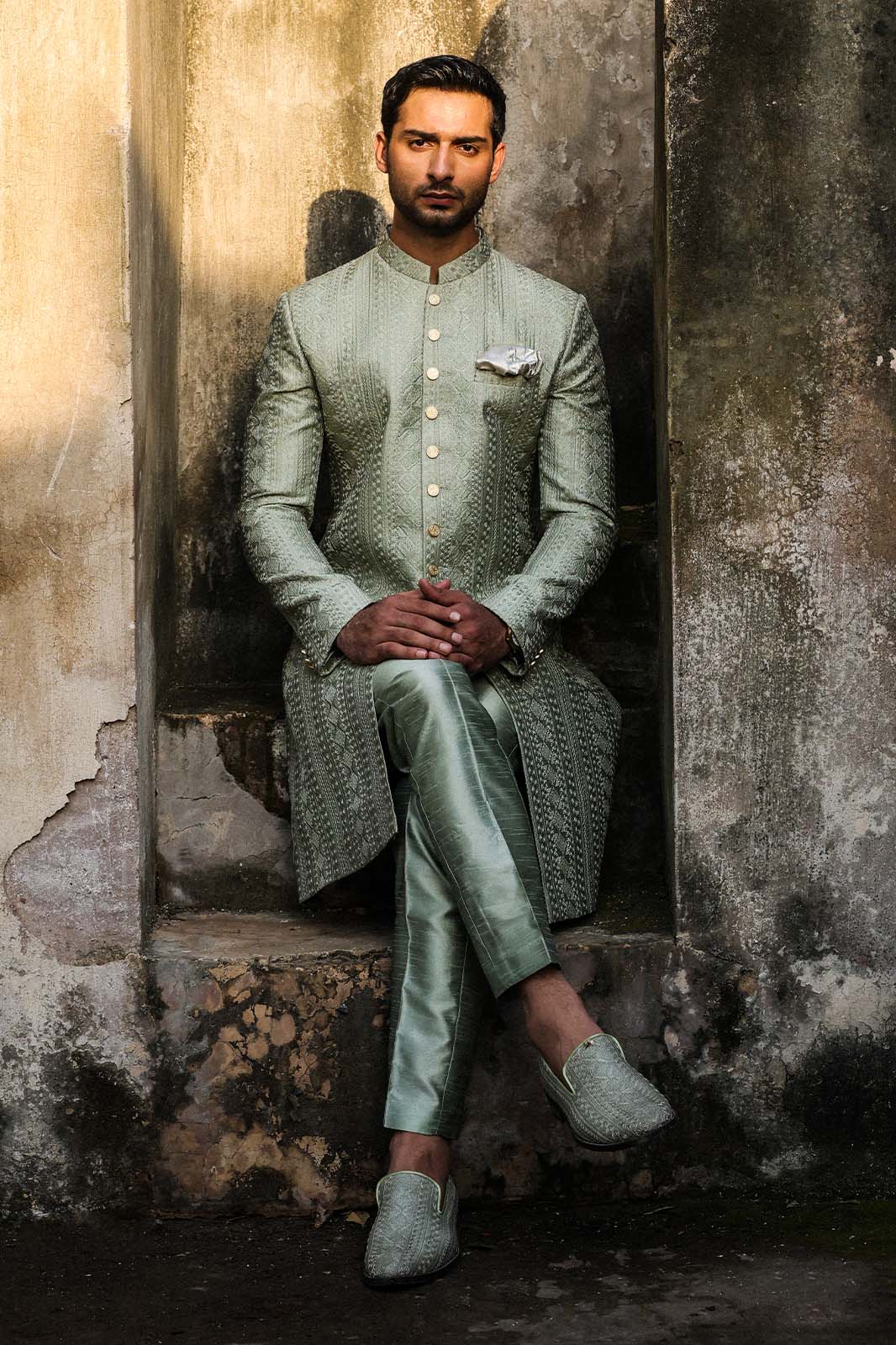 SAGE GREEN INTRICATE EMBROIDERED GSW-010