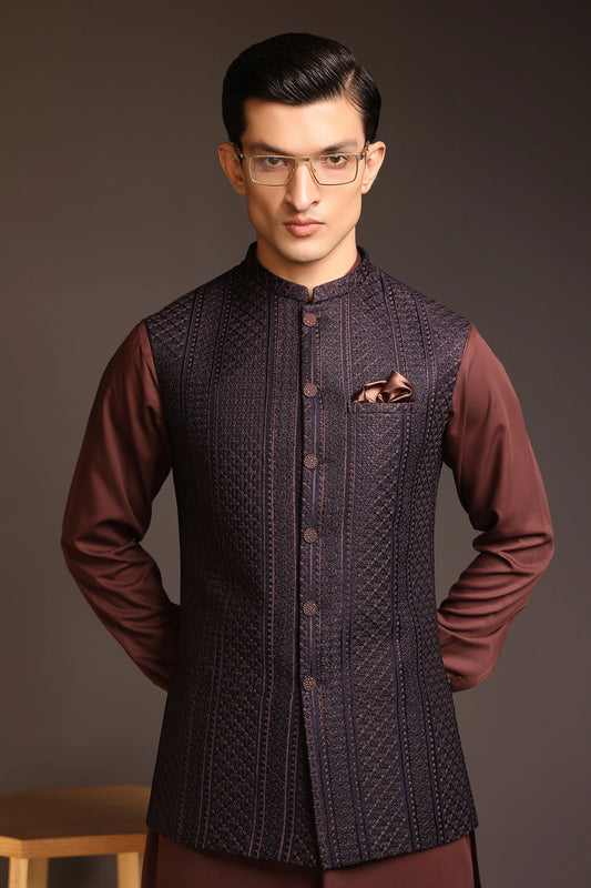 Striped Embroidered Waist Coat - WC-272