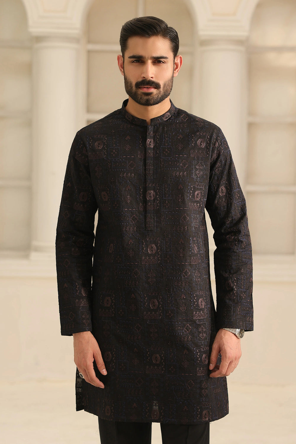 Black Kurta Pants Set for Men