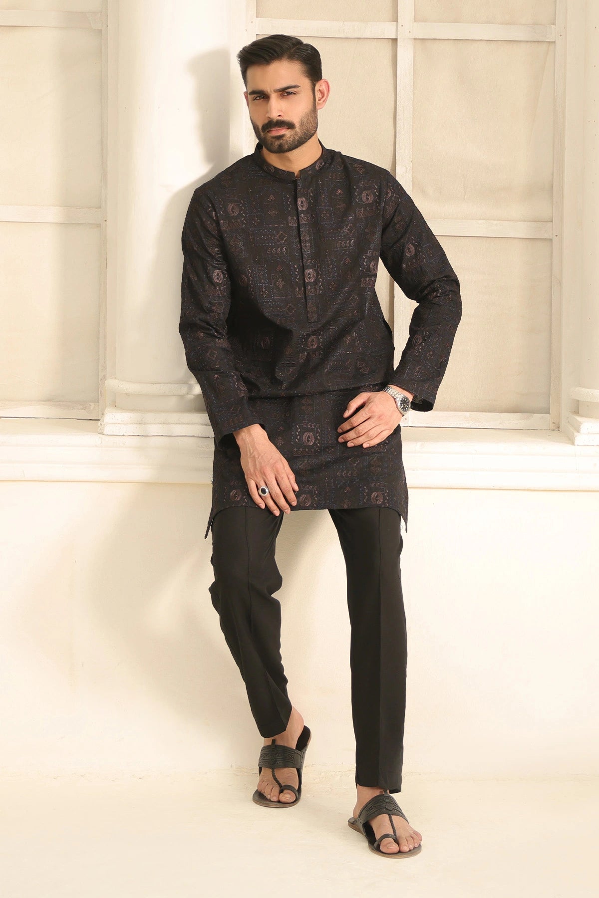 Black Kurta Pants Set for Men