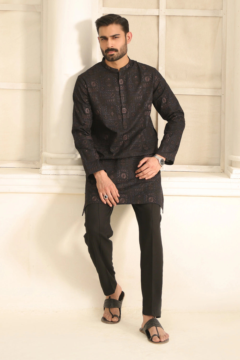 Black Kurta Pants Set for Men