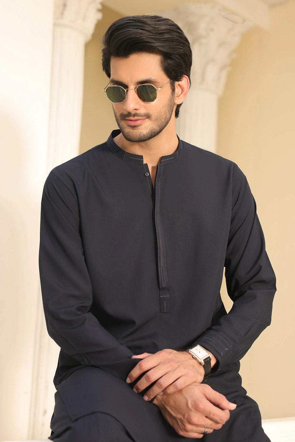 Mens Navy Blue Kurta Shalwar
