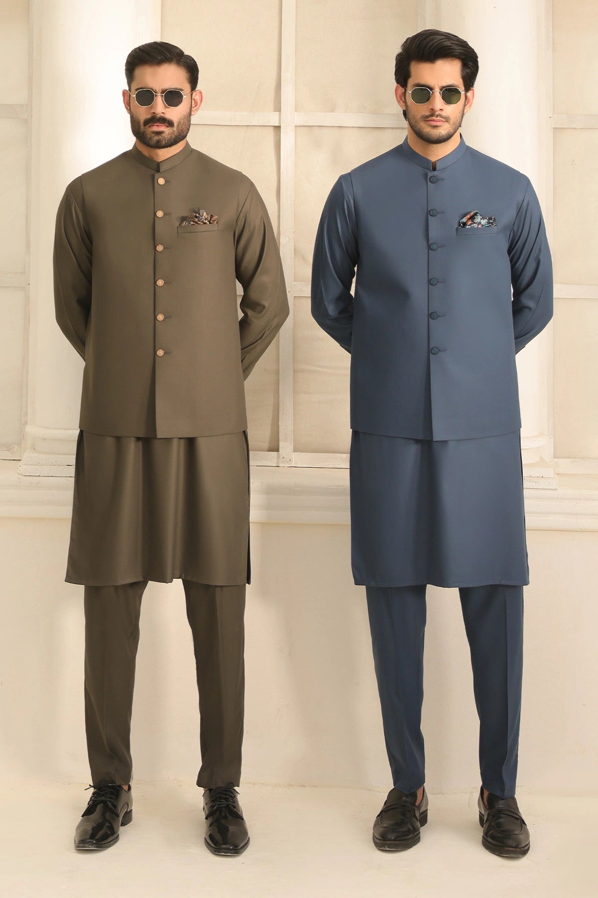 Mens Royal Blue Kurta Pant & Waistcoat