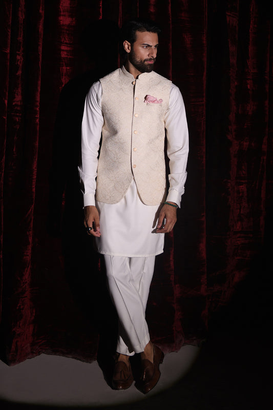 Off-White Embroidered Waistcoat - WC-292