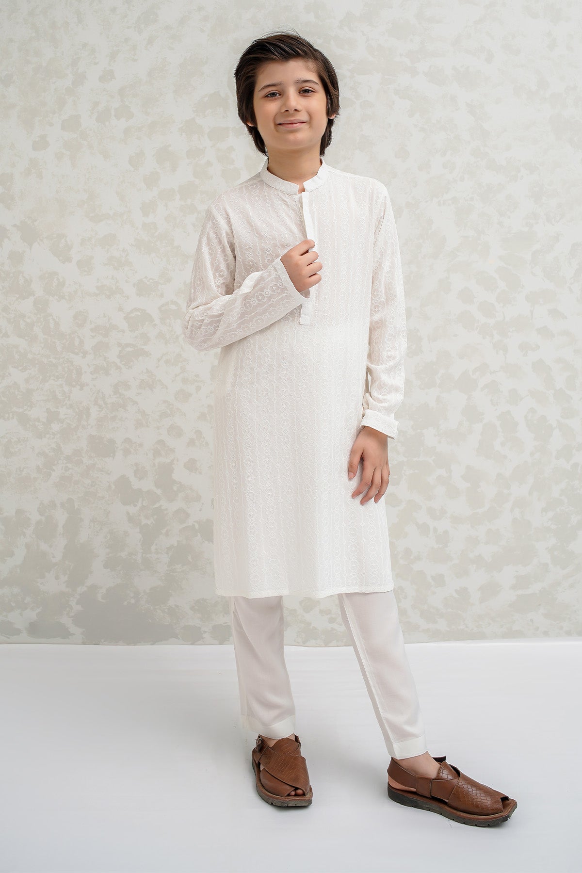 Boys Off White Kurta Pajama - B629