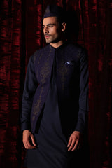 Blue Embroidered Waist Coat- WC-296