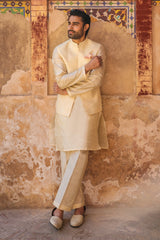 Cream Intricate Embroidered Waistcoat for Men