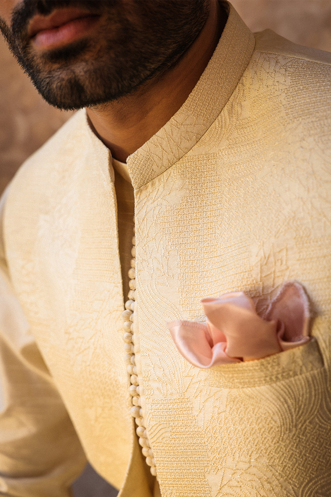 Cream Intricate Embroidered Waist coat- WC-304