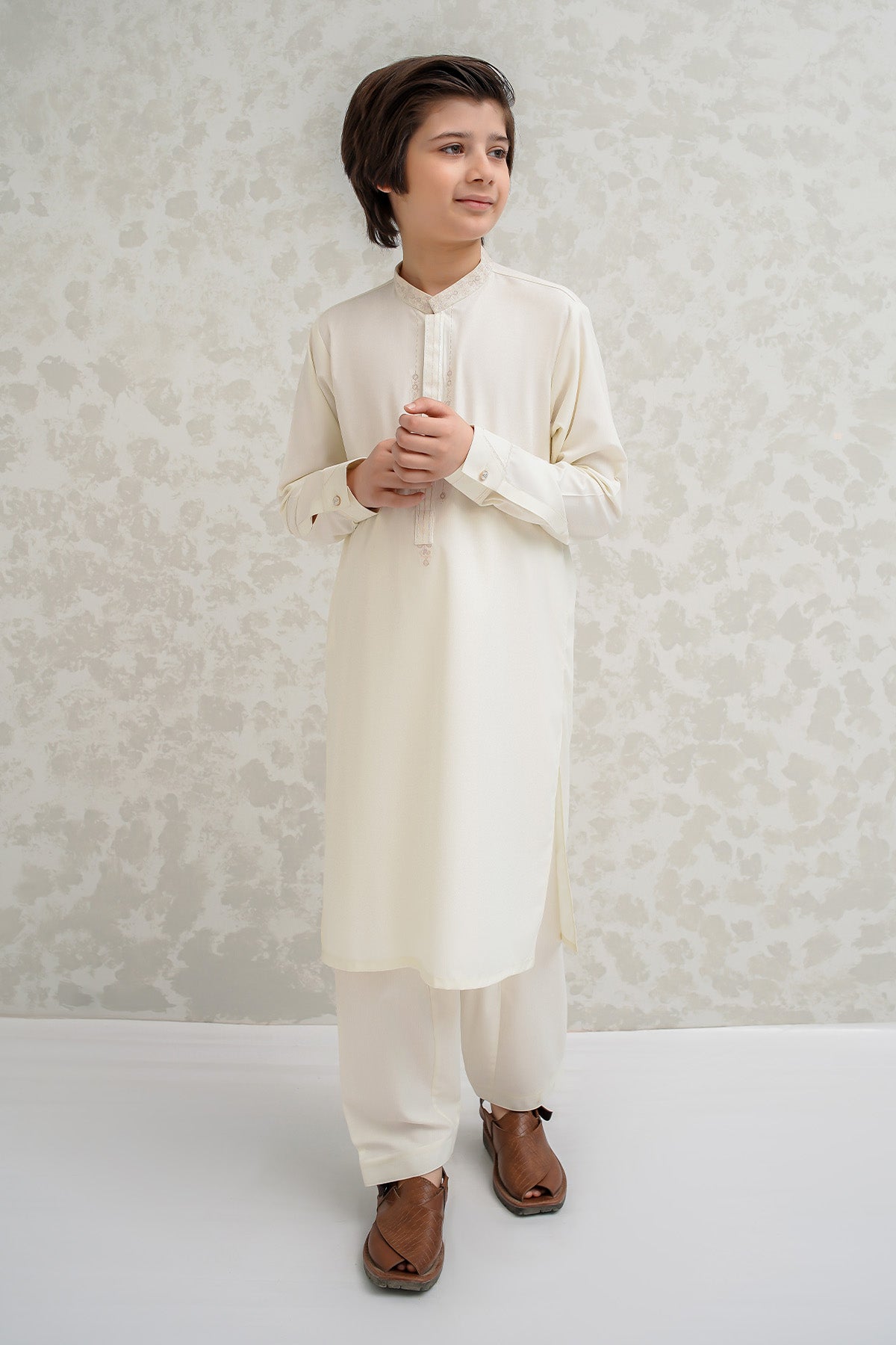 Boys Off White Shalwar Kameez - B622