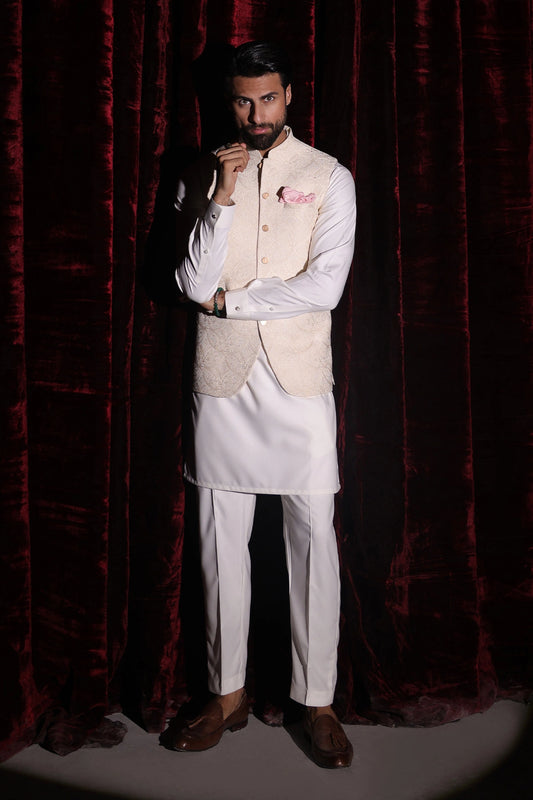 Off-White Embroidered Waistcoat - WC-292