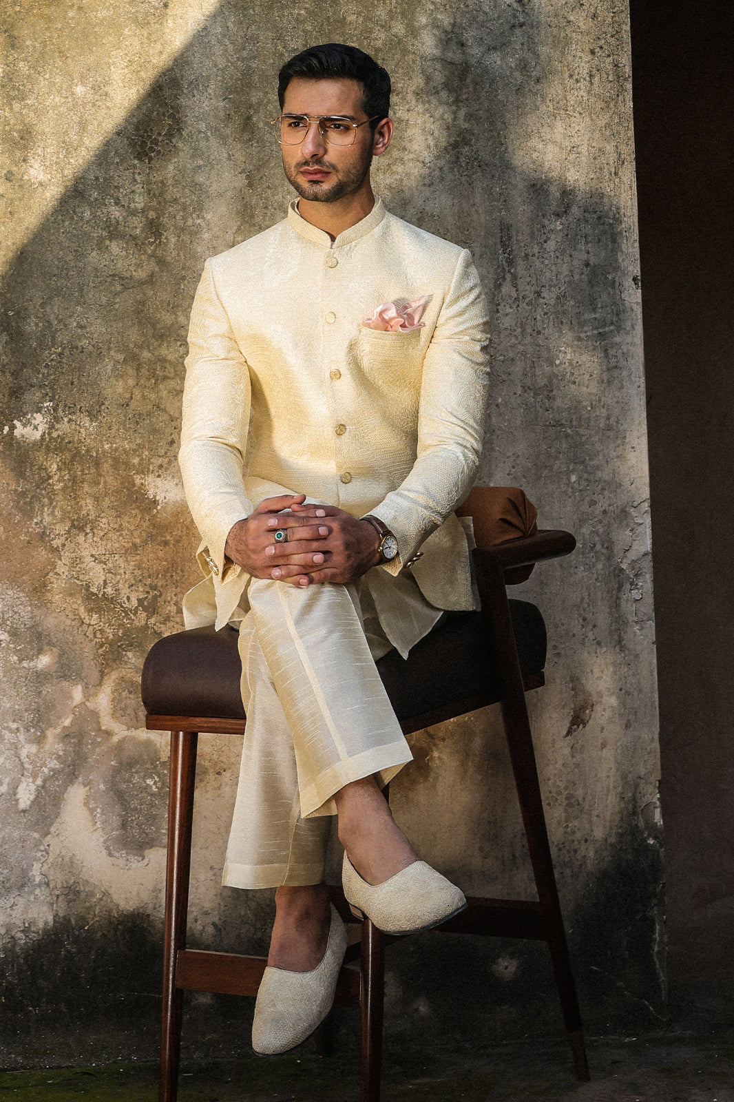 Cream Intricate embroidered Prince Coat - PC-112
