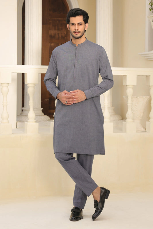 Blue Cotton Kurta with Pants for Men