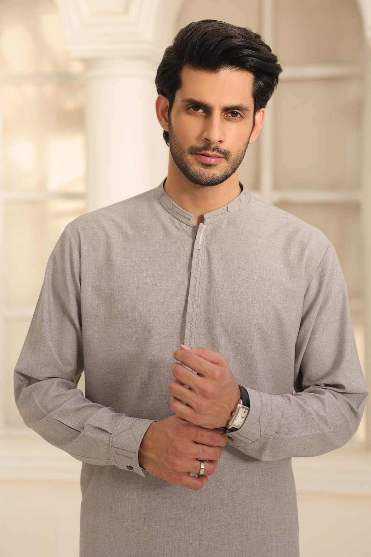 Mens Grey Kurta Shalwar - 1841