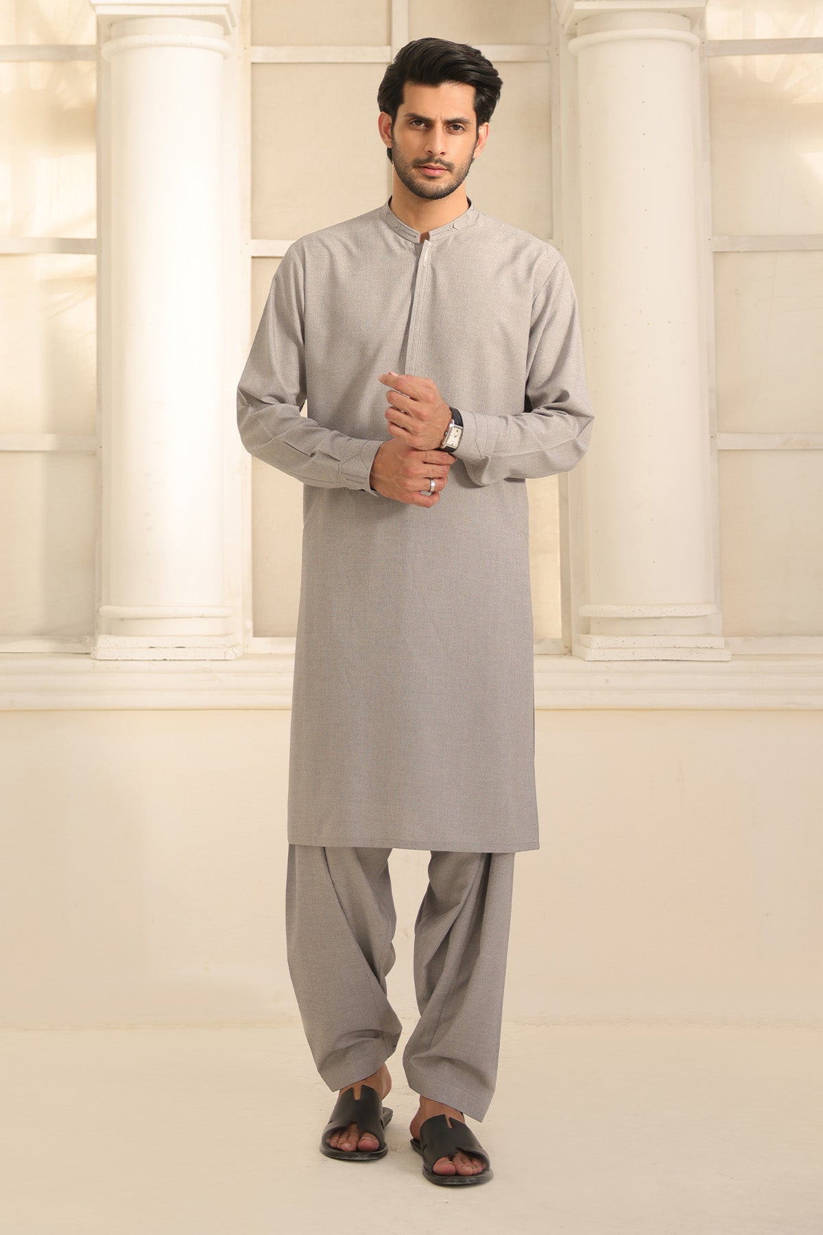 Mens Grey Kurta Shalwar - 1841
