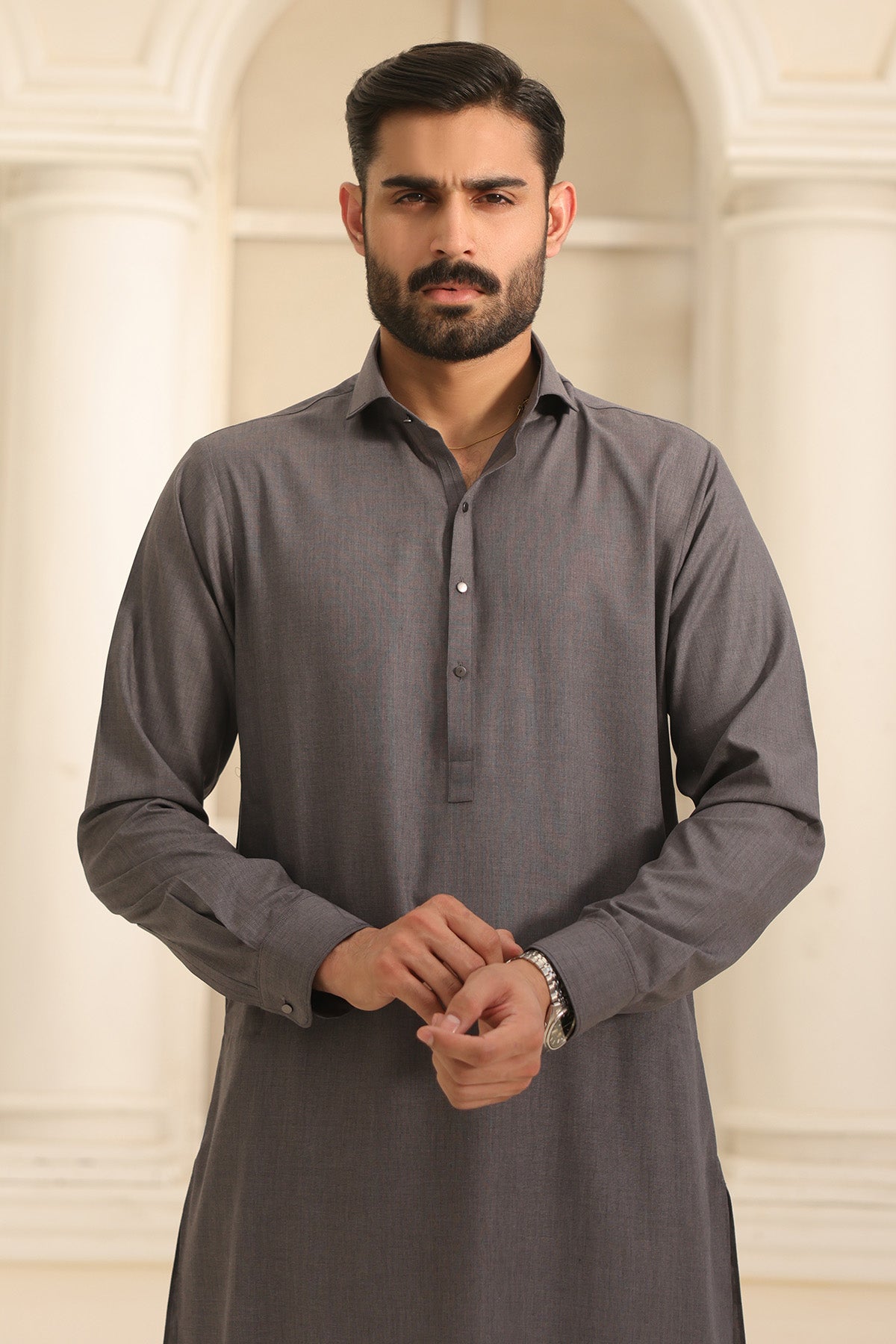 Mens Grey Kurta Shalwar - 1833