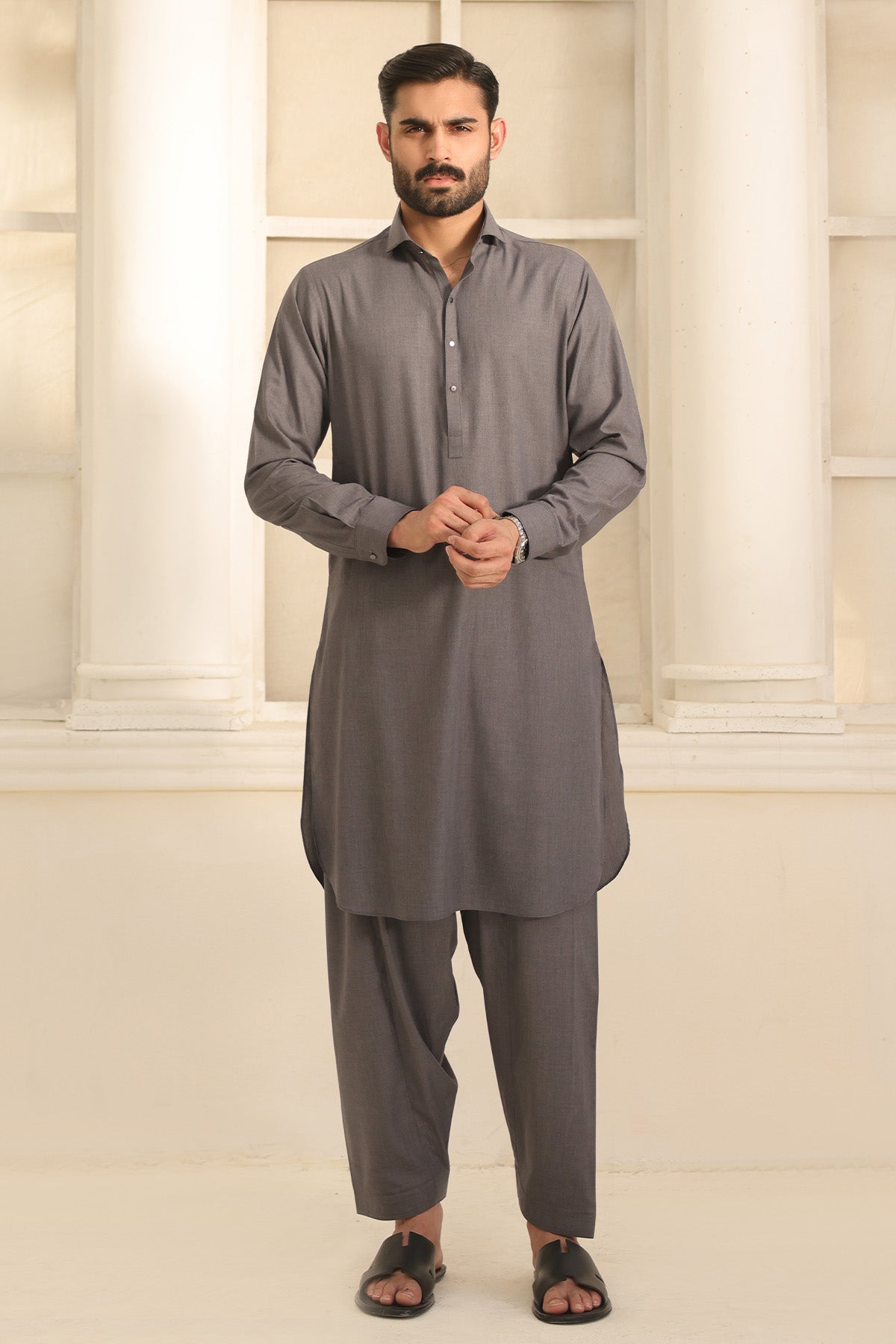 Mens Grey Kurta Shalwar - 1833