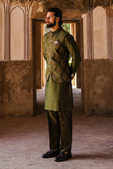 Green Embroidered Mens Waistcoat