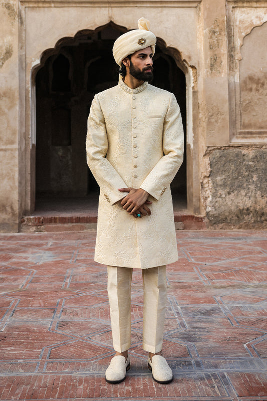 Cream Intricate Hand Embroidery Sherwani   - GSW - 109