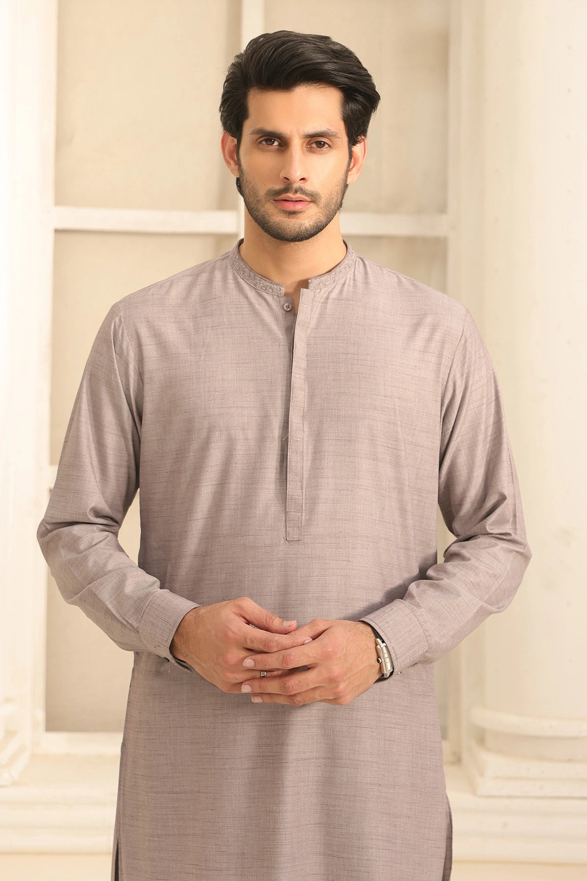 Mens Grey Cotton Kurta Shalwar