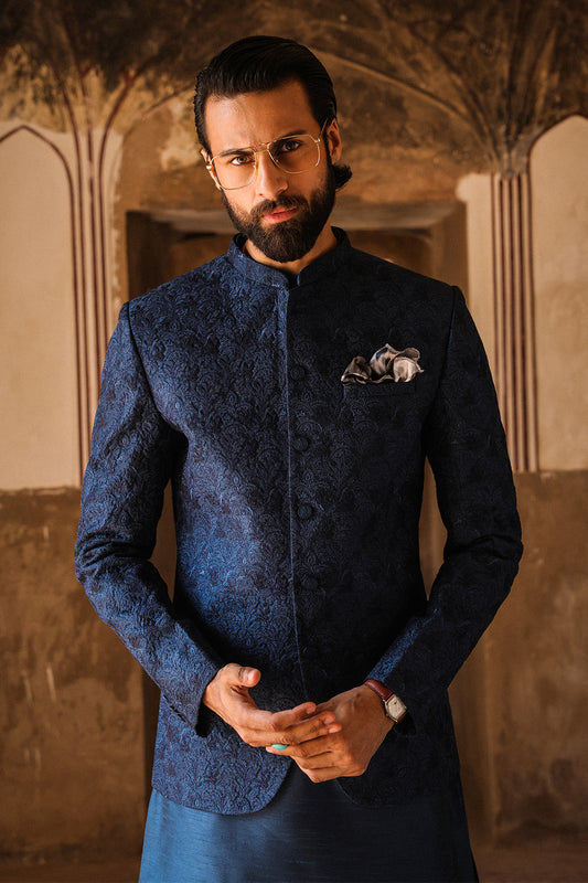 TEAL WITH BLUE EMBROIDRED PRINCE COAT PC-119