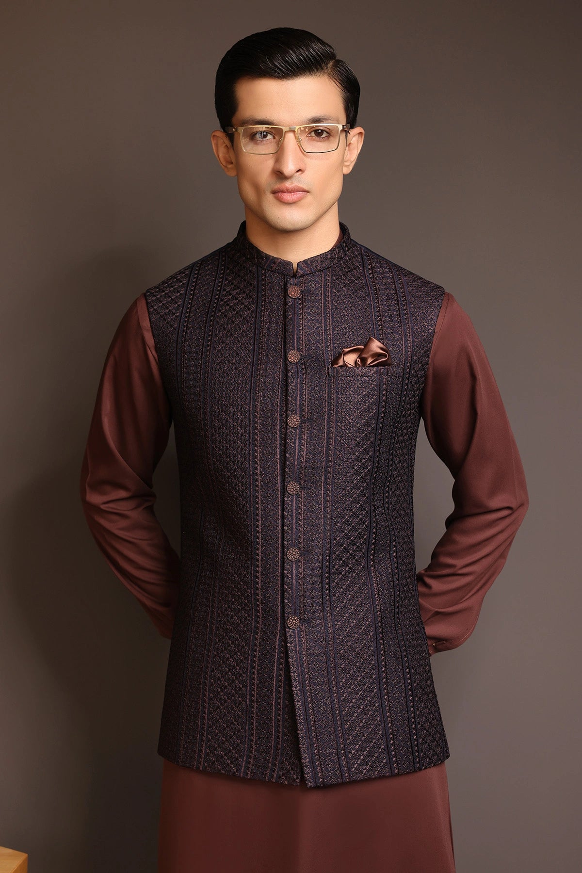 Striped Embroidered Waist Coat - WC-272