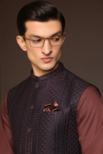 Striped Embroidered Waist Coat - WC-272