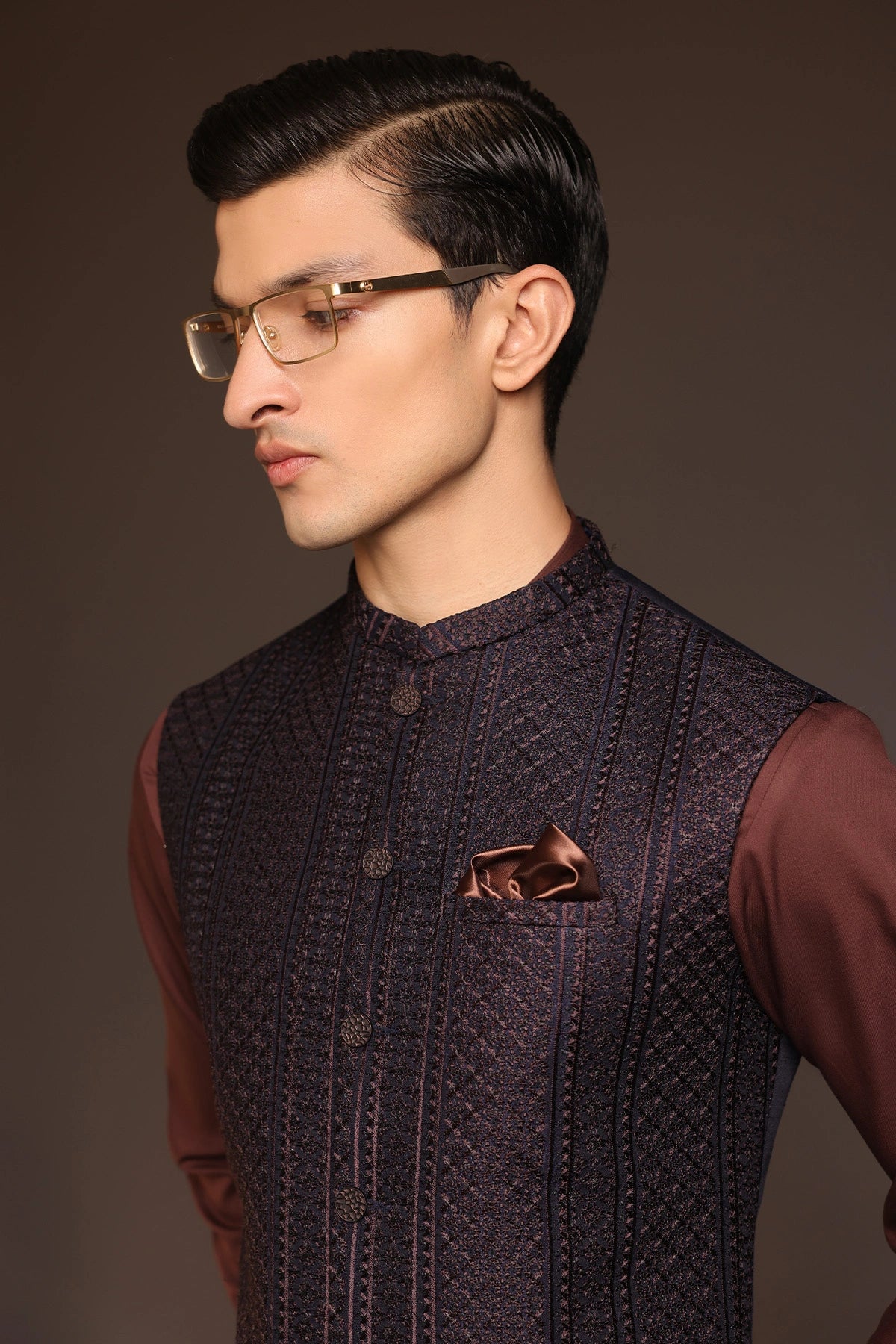 Striped Embroidered Waist Coat - WC-272