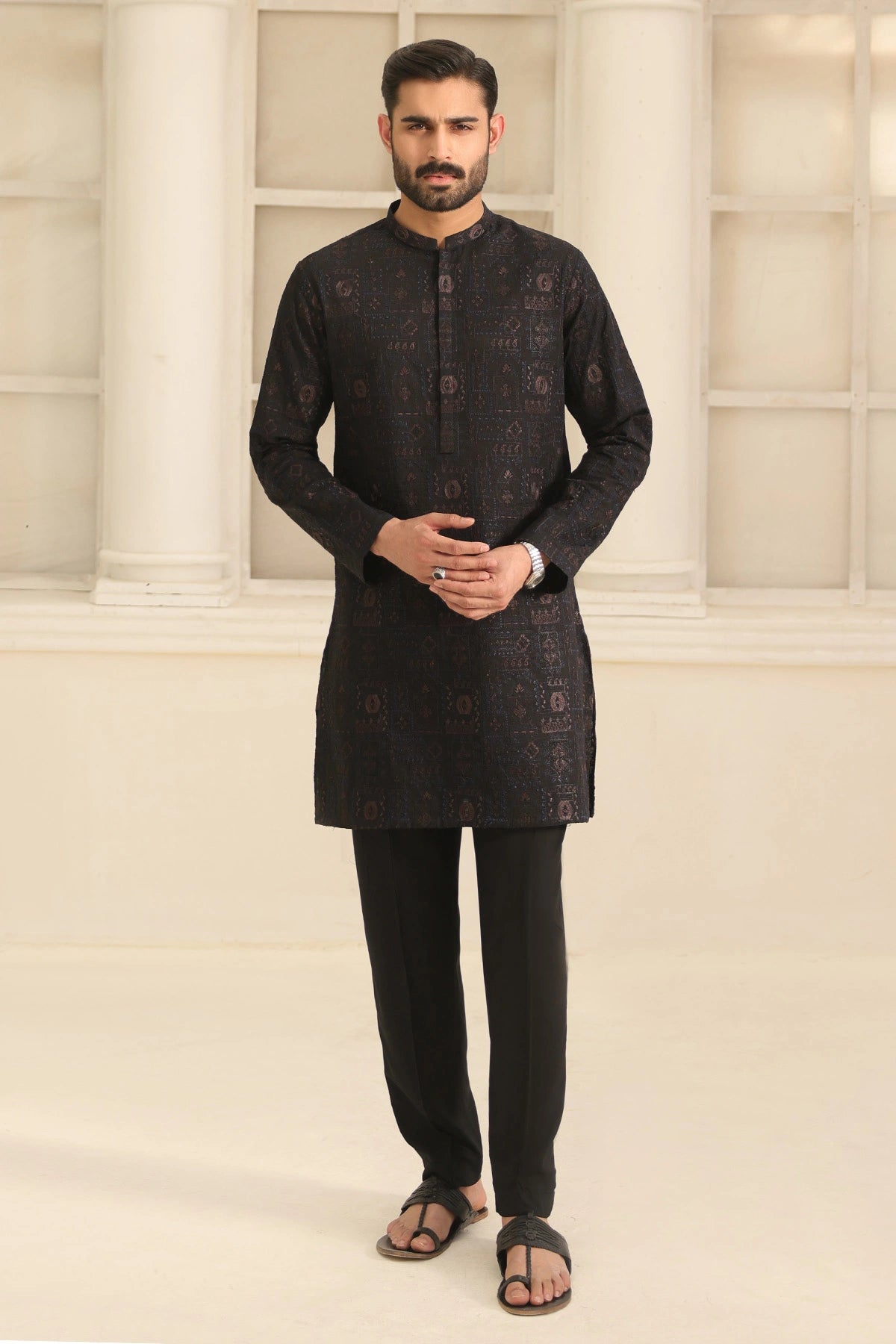 Black Kurta Pants Set for Men