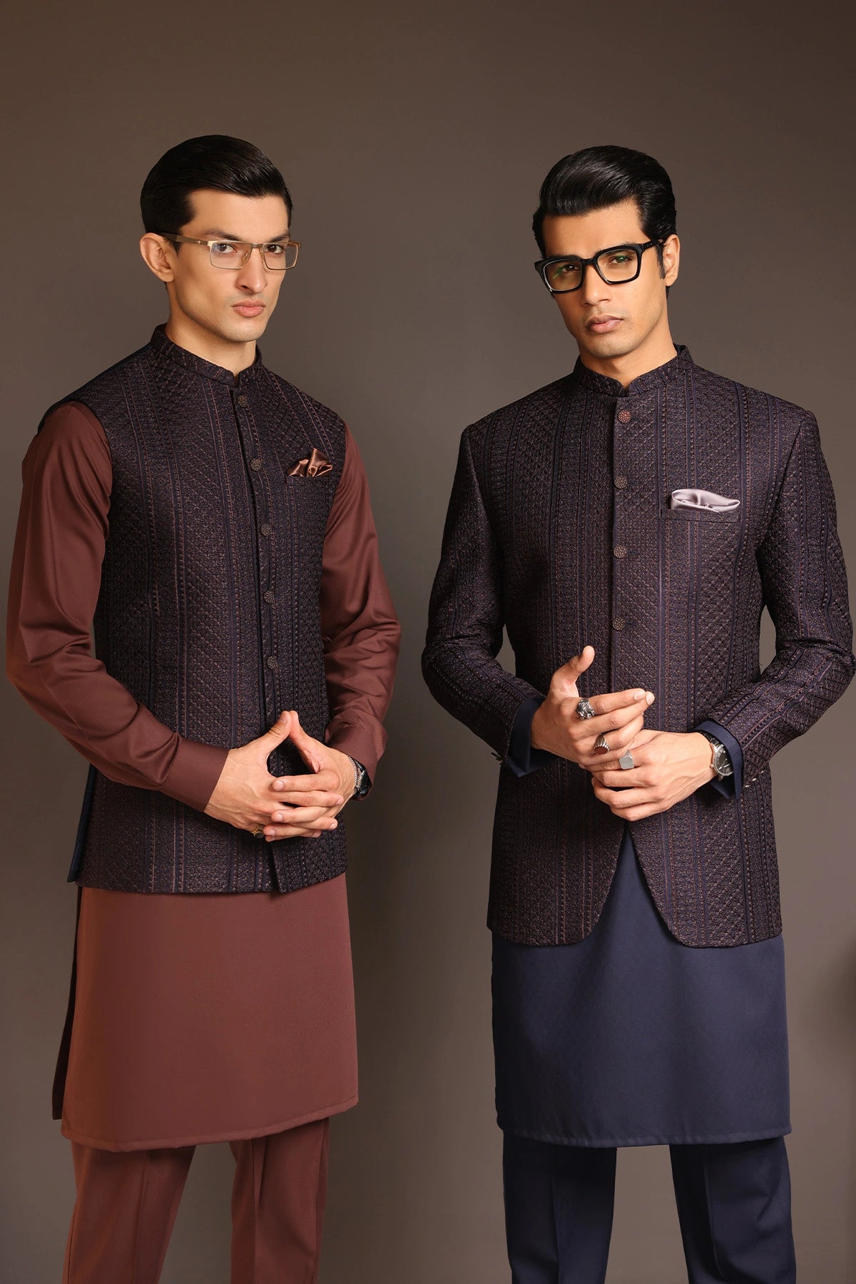 Striped Embroidered Waist Coat - WC-272