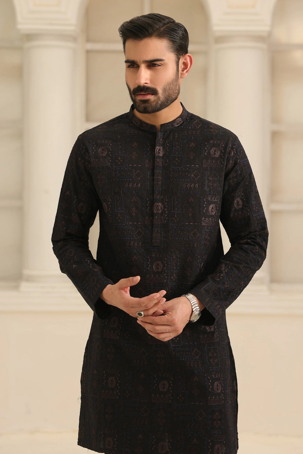 Black Kurta Pants Set for Men