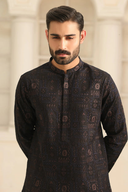 Black Kurta Pants Set for Men