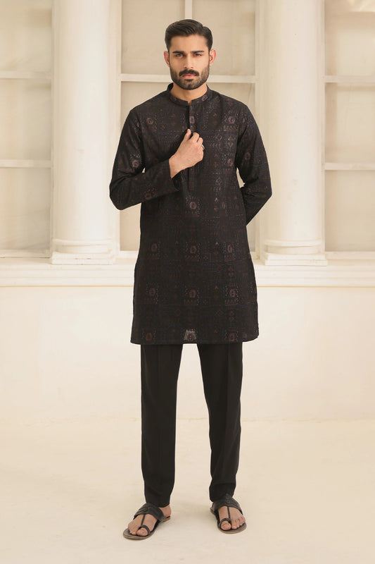 Black Kurta Pants Set for Men