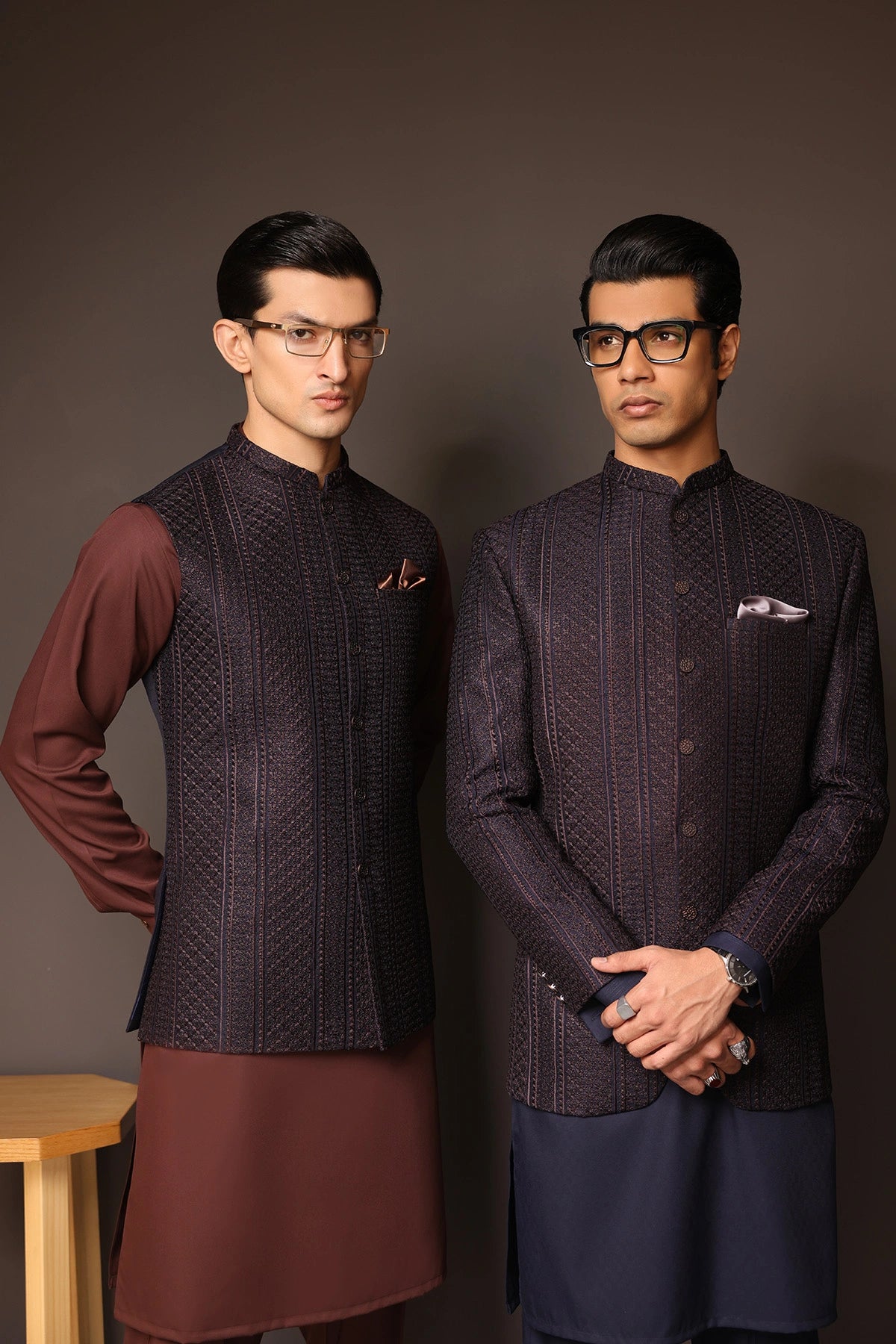 Striped Embroidered Waist Coat - WC-272