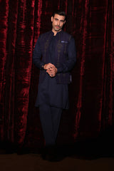 Blue Embroidered Waist Coat- WC-296