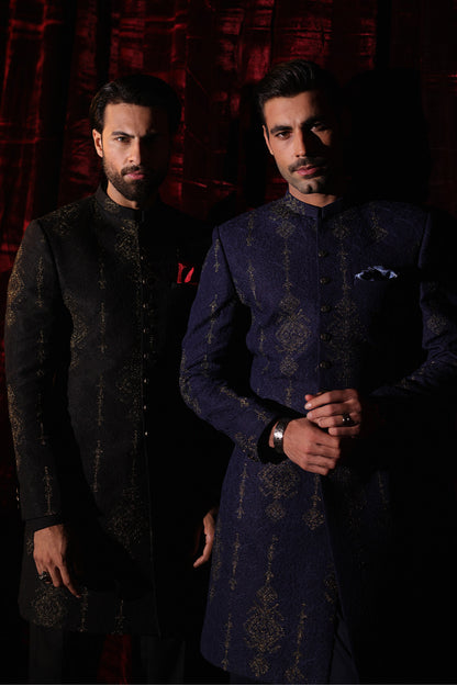 Blue Embroidered Sherwani- GSW-103