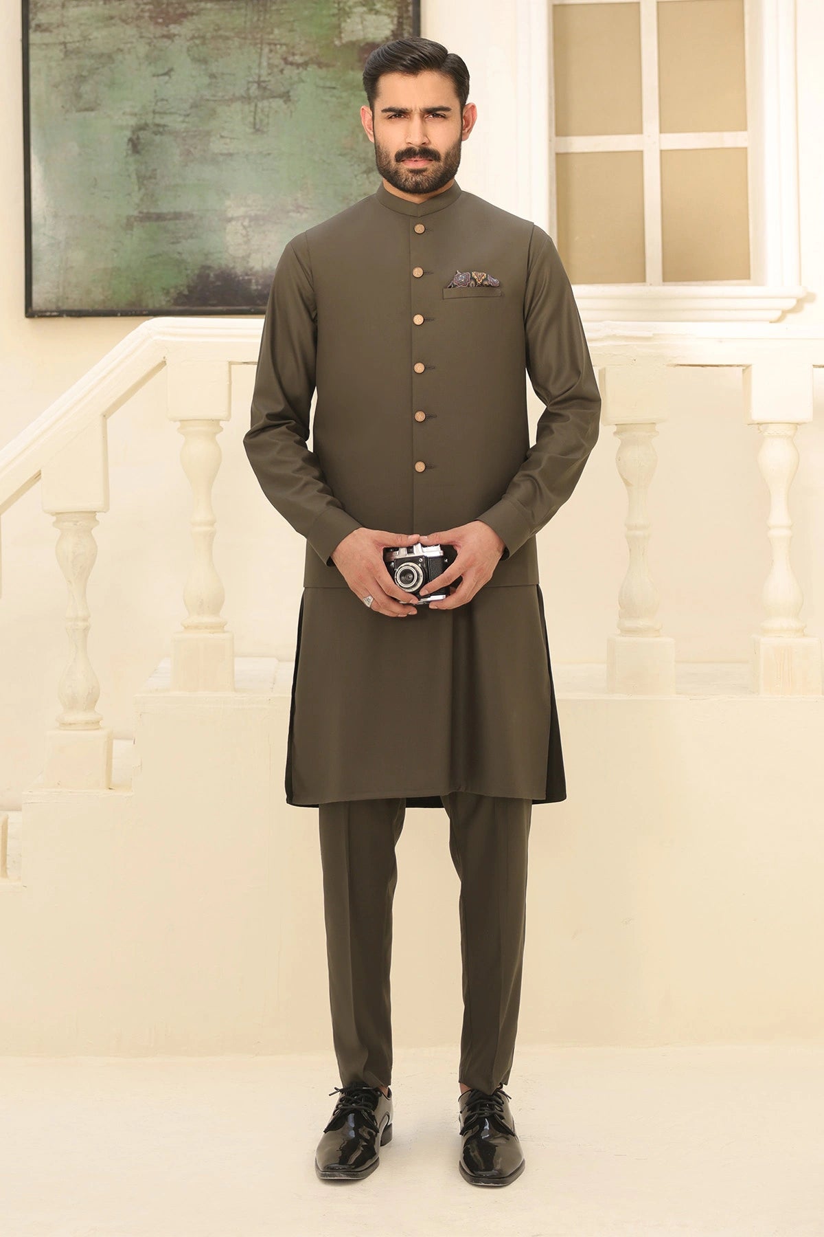Mens Kurta Pants with Waistcoat - 1831