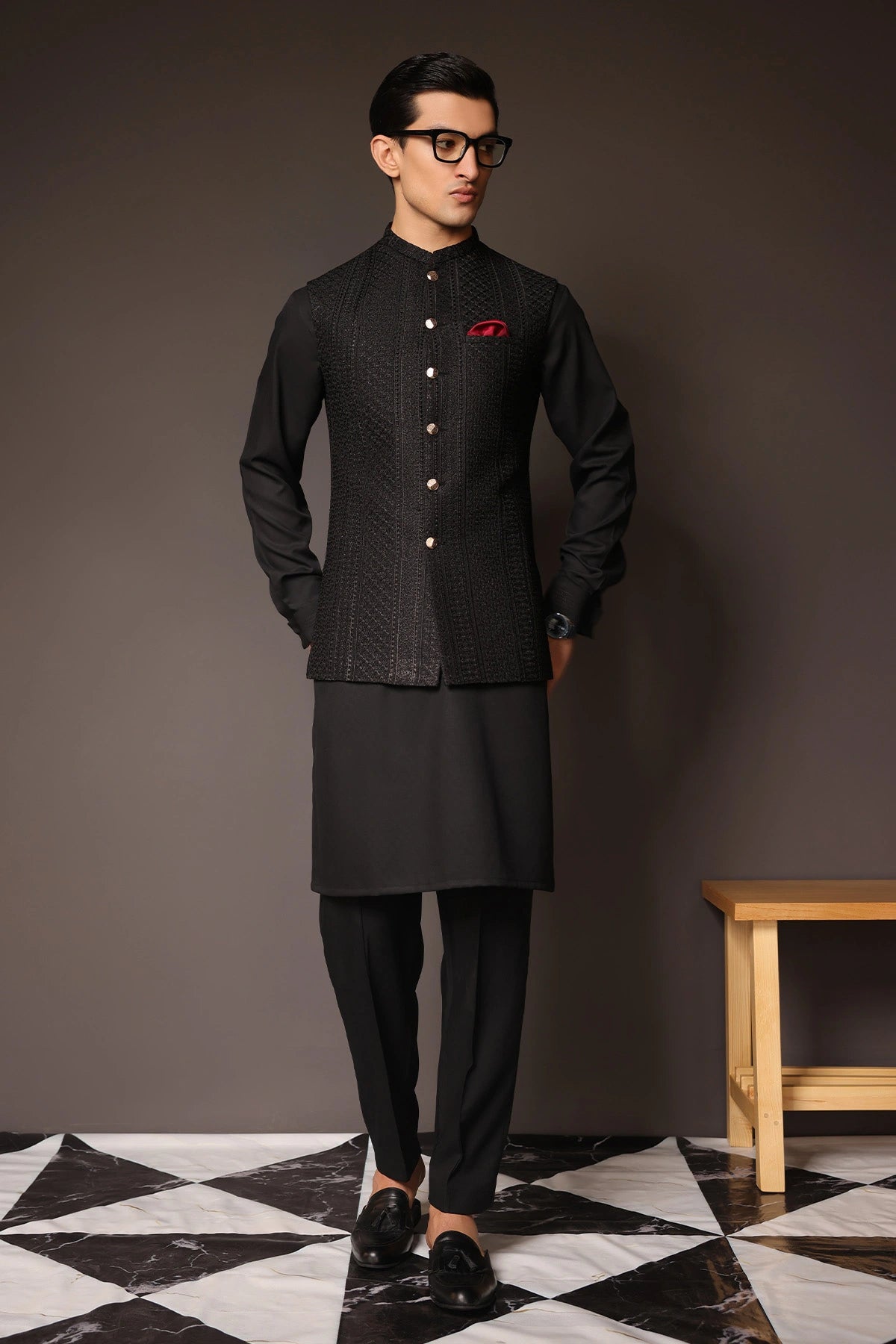 Striped Embroidered Waist Coat - WC-270