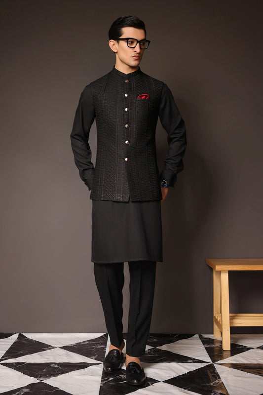 Striped Embroidered Waist Coat - WC-270