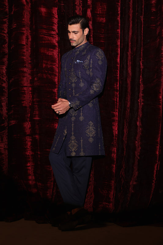 Blue Embroidered Sherwani- GSW-103