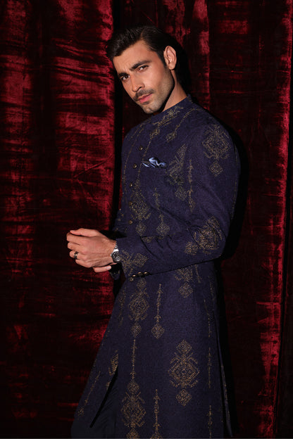 Blue Embroidered Sherwani- GSW-103