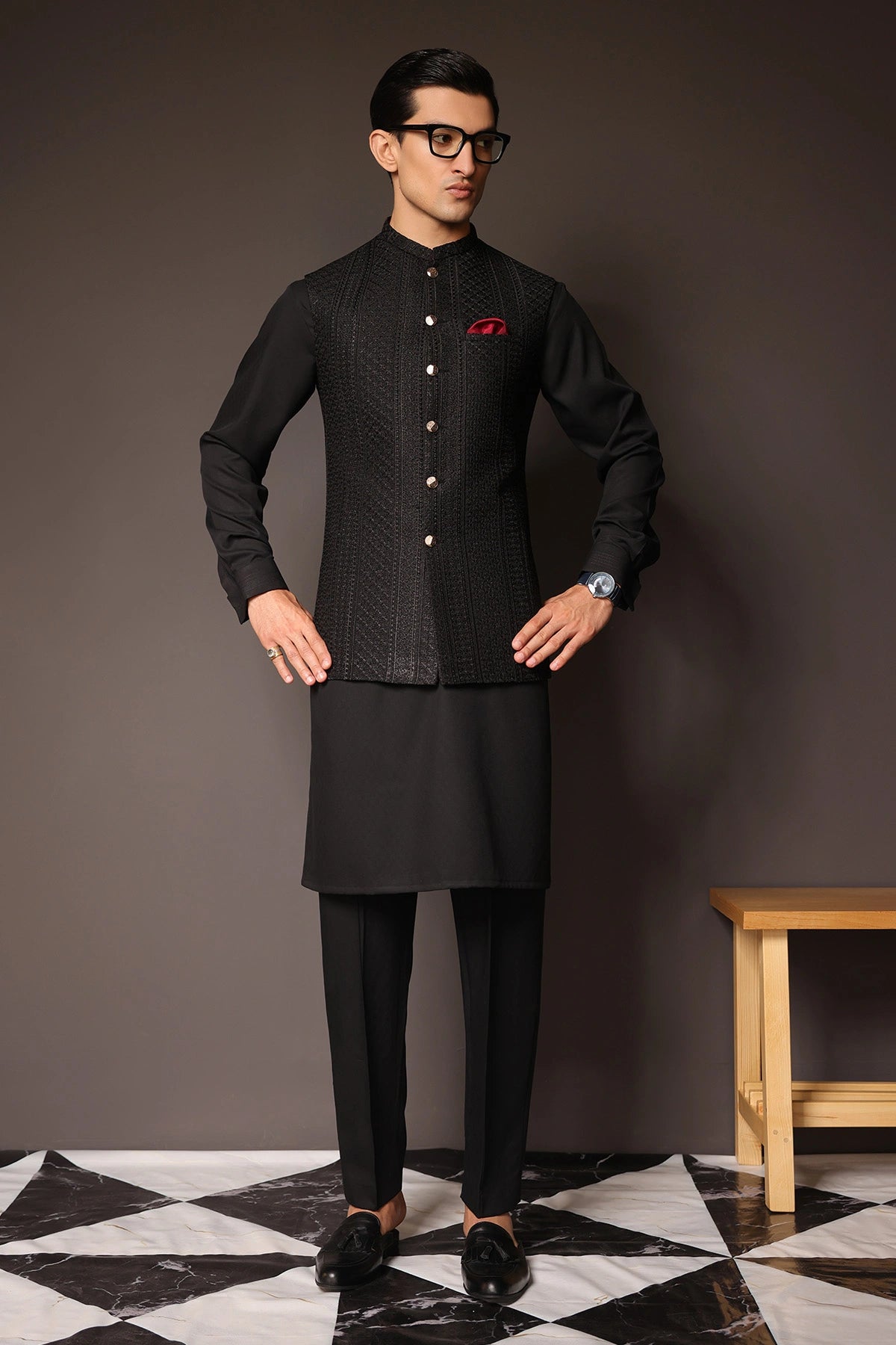 Striped Embroidered Waist Coat - WC-270