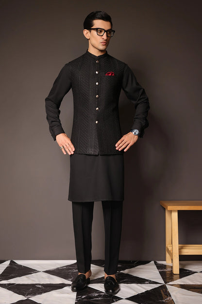 Striped Embroidered Waist Coat - WC-270