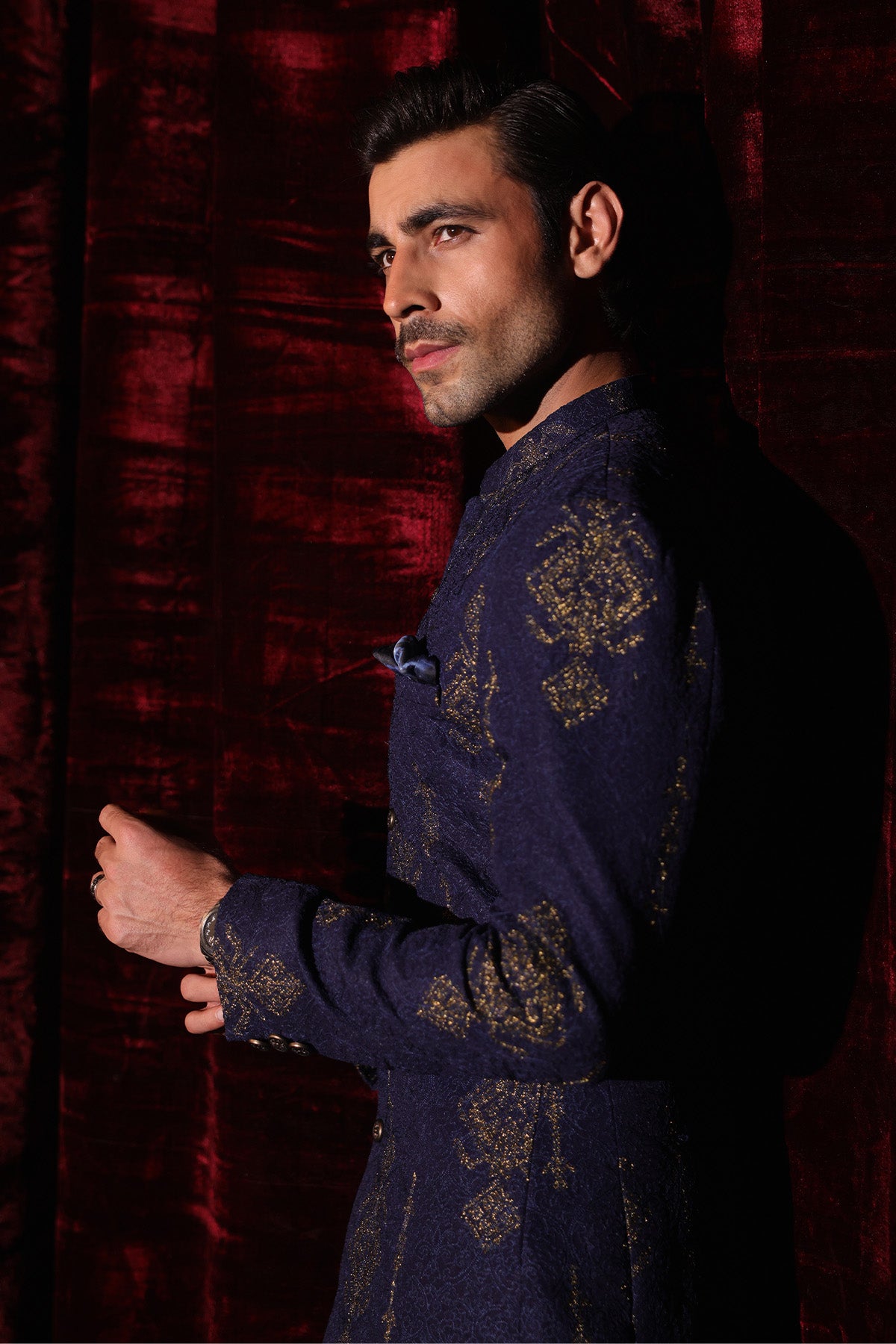 Blue Embroidered Sherwani- GSW-103