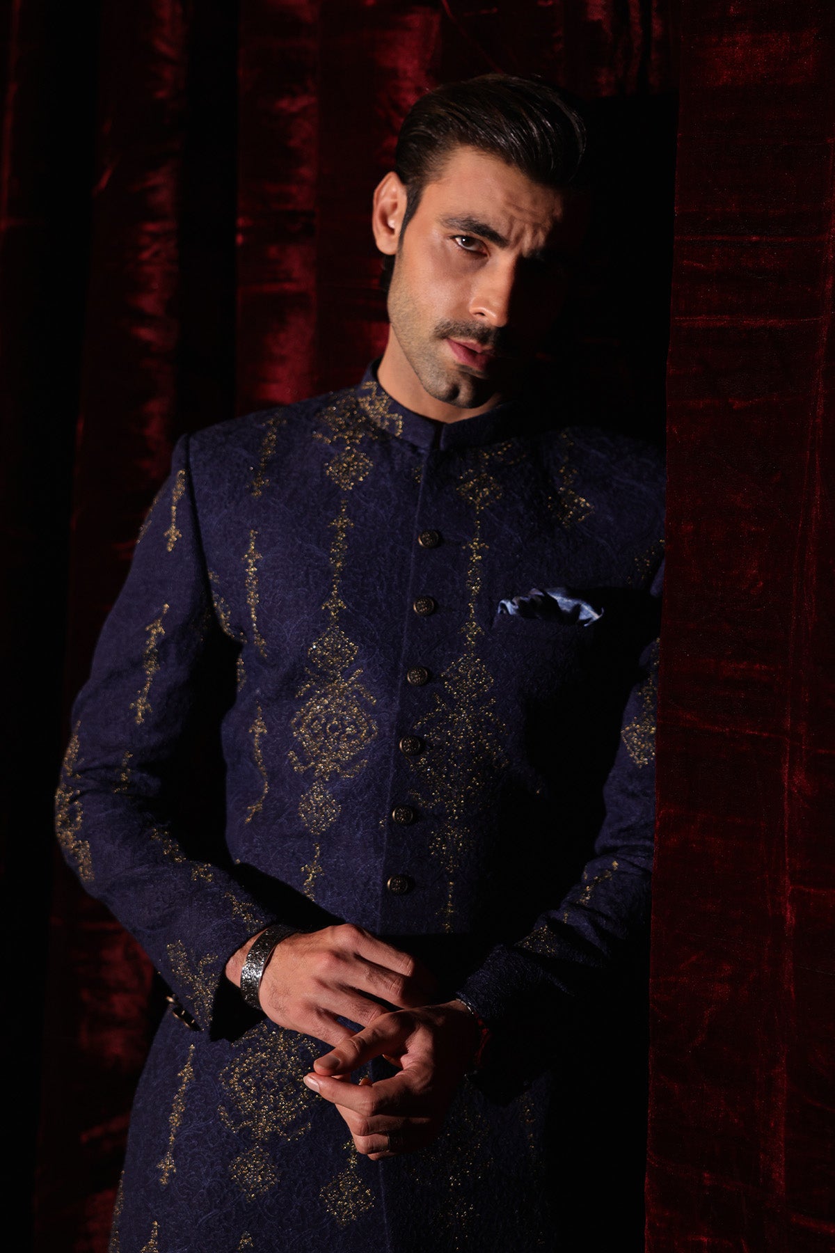 Blue Embroidered Sherwani- GSW-103