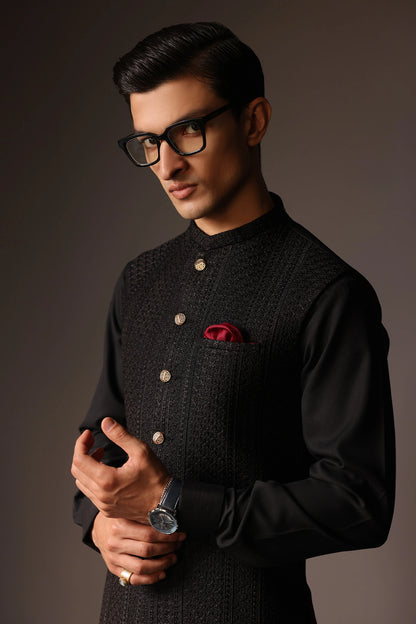 Striped Embroidered Waist Coat - WC-270