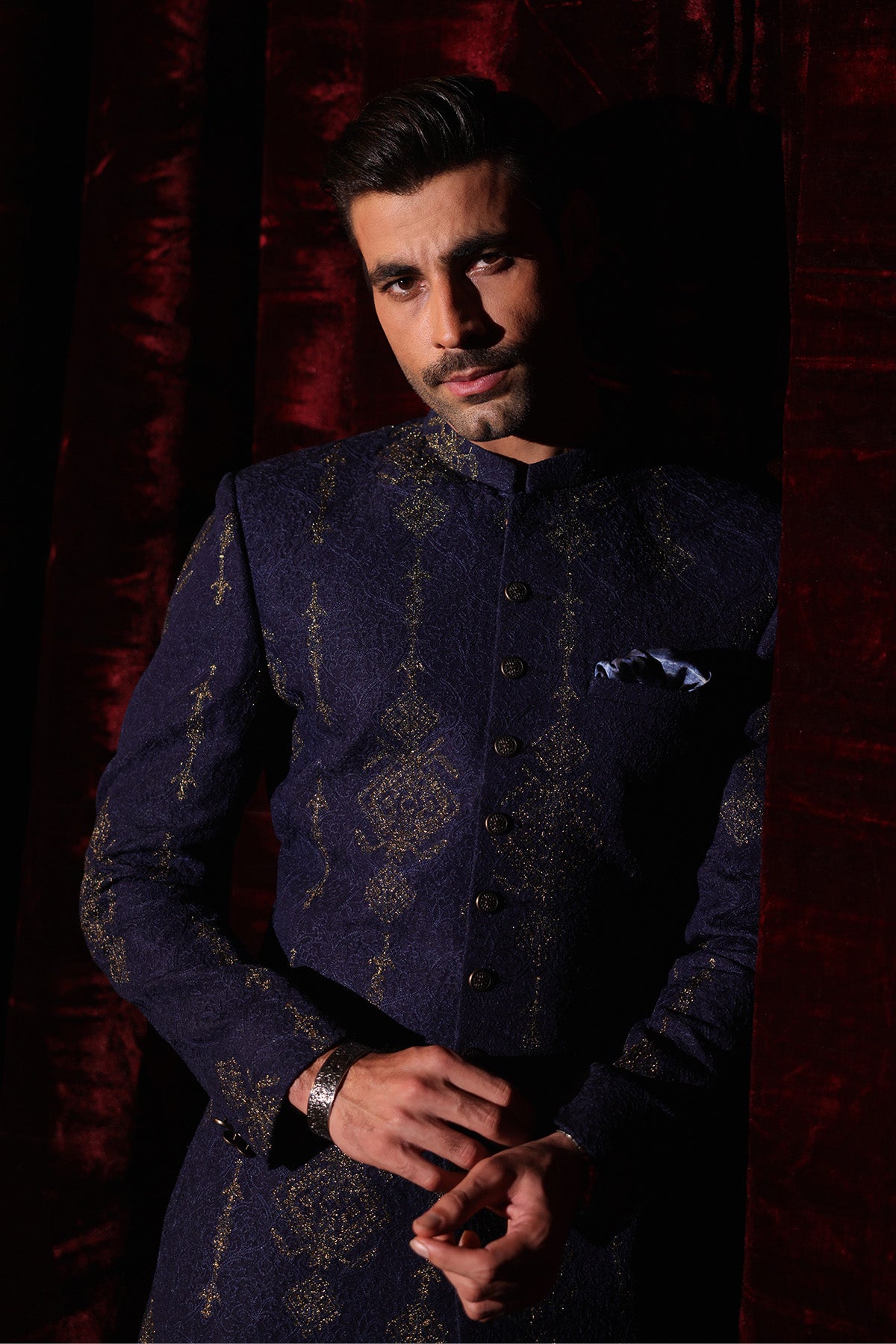 Blue Embroidered Sherwani- GSW-103