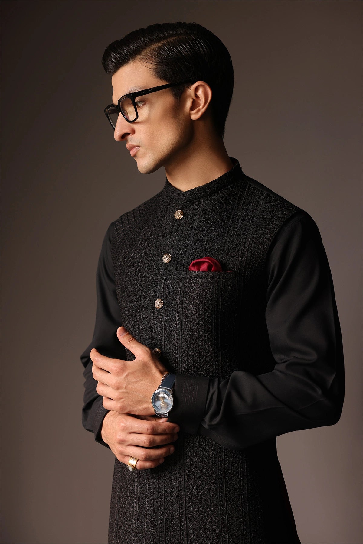 Striped Embroidered Waist Coat - WC-270