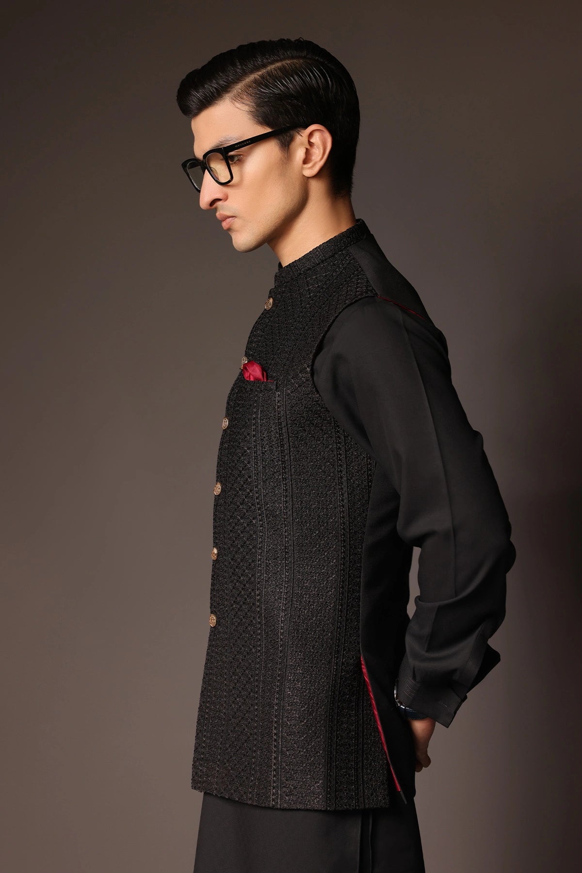 Striped Embroidered Waist Coat - WC-270